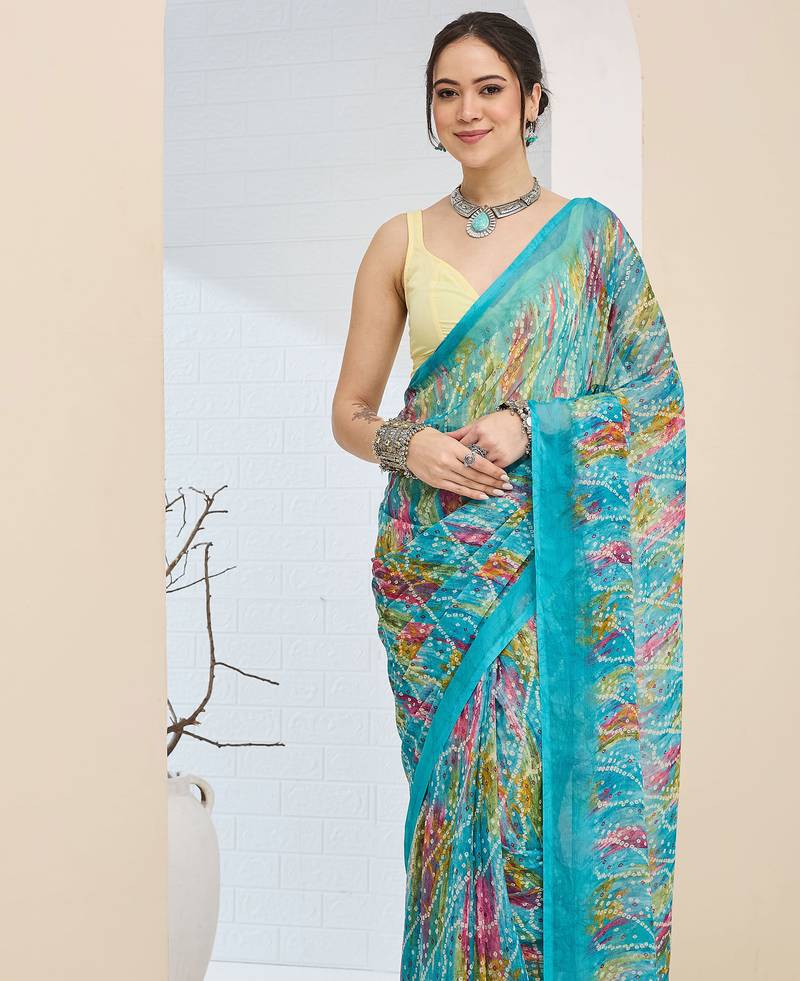 Bandhni printed chiffon ready to wear saree