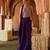 Royal purple embroidered corset cupro silk drape saree set