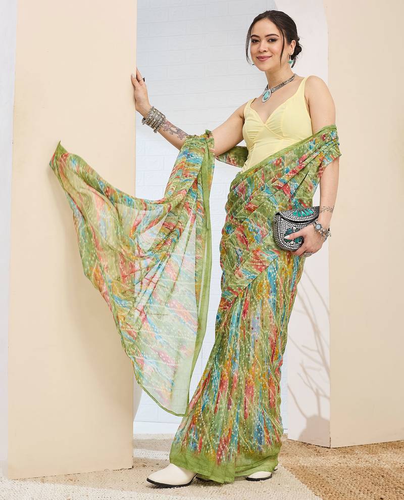 Bandhni printed chiffon ready to wear saree