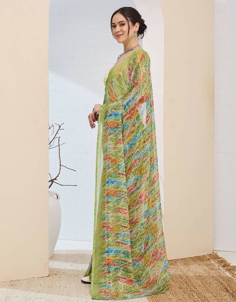 Bandhni printed chiffon ready to wear saree