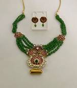 Emerald kundan floral necklace & earring set