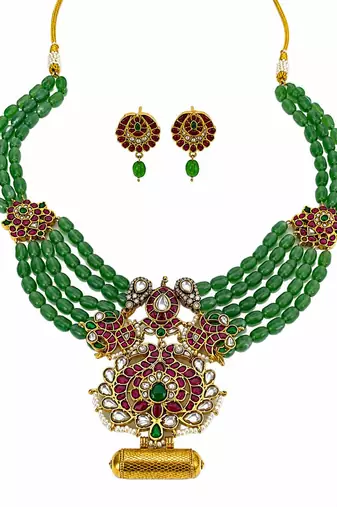 Emerald kundan floral necklace & earring set