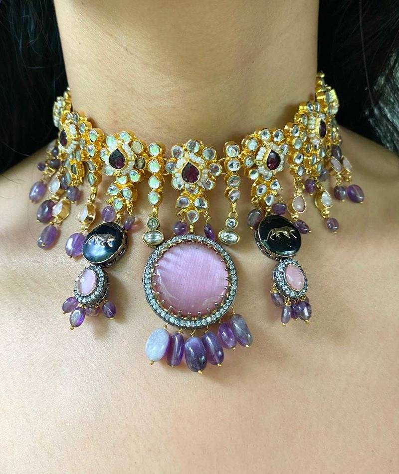 The leopard amethyst kundan set