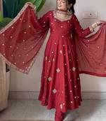 Crunchy silk with embroidered work with fully flair anarkali set