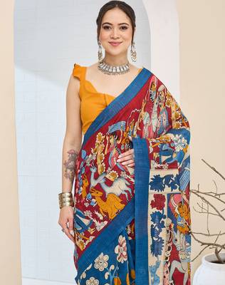Ethnic design silk blend ready to wear saree 3