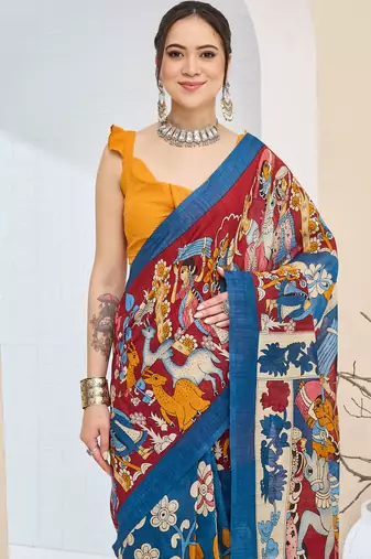 Ethnic design silk blend ready to wear saree