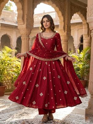 Crunchy silk with embroidered work with fully flair anarkali set 2
