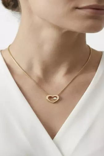 925 Sterling Silver Gold Plated Open Heart Necklace with Cubic Zirconia Accent