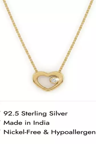 925 Sterling Silver Gold Plated Open Heart Necklace with Cubic Zirconia Accent