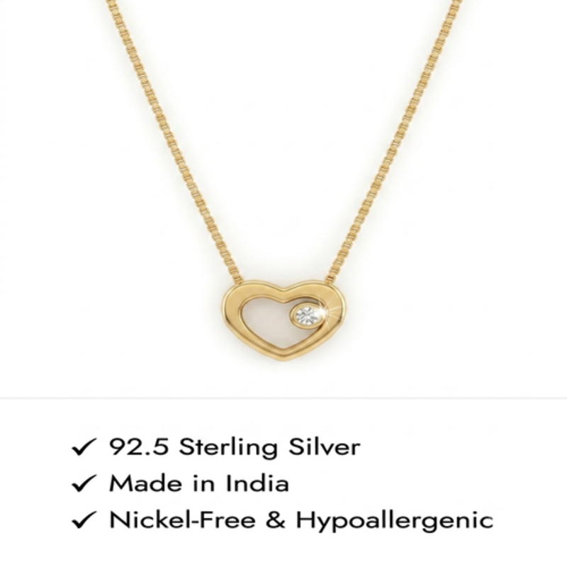 925 Sterling Silver Gold Plated Open Heart Necklace with Cubic Zirconia Accent