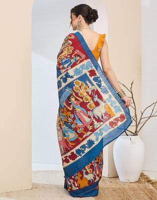 Ethnic design silk blend ready to wear saree 4