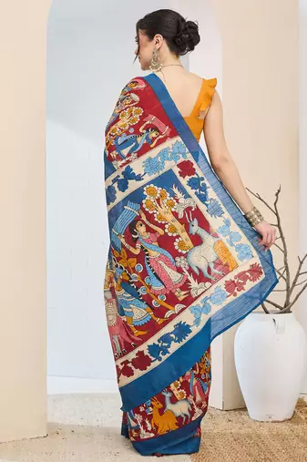 Ethnic design silk blend ready to wear saree