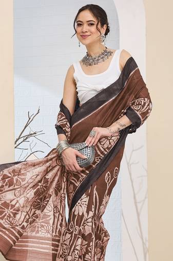 Floral printed silk blend ready to wear saree