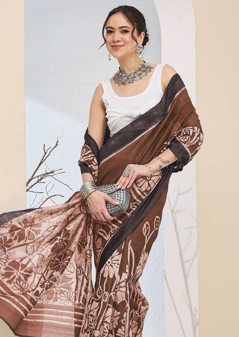 Floral printed silk blend ready to wear saree