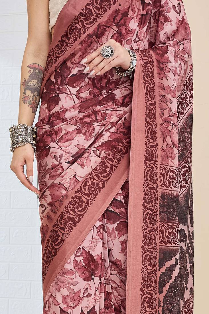 Ethnic design silk blend ready to wear saree