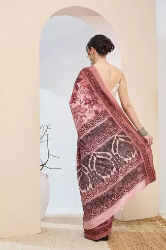 Ethnic design silk blend ready to wear saree