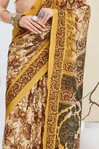Ethnic design silk blend ready to wear saree