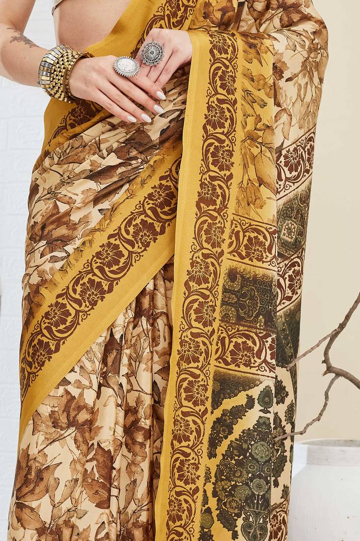Ethnic design silk blend ready to wear saree