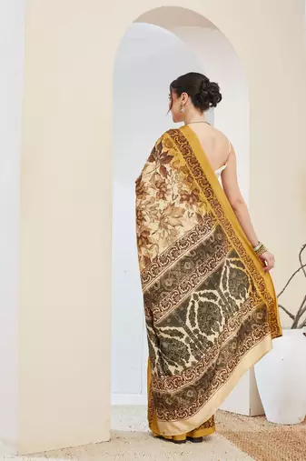 Ethnic design silk blend ready to wear saree