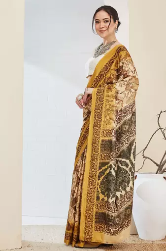 Ethnic design silk blend ready to wear saree