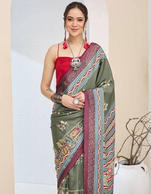 Warli print silk blend ready to wear saree 3