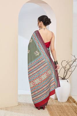 Warli print silk blend ready to wear saree 4