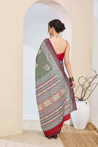 Warli print silk blend ready to wear saree