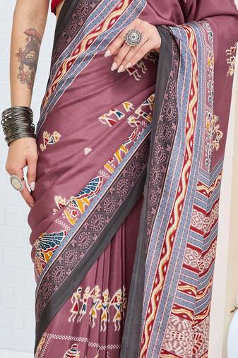 Warli print silk blend ready to wear saree