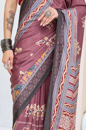 Warli print silk blend ready to wear saree