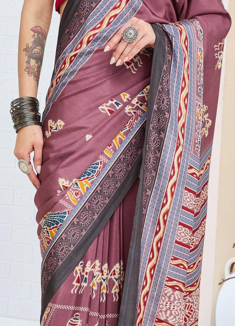 Warli print silk blend ready to wear saree
