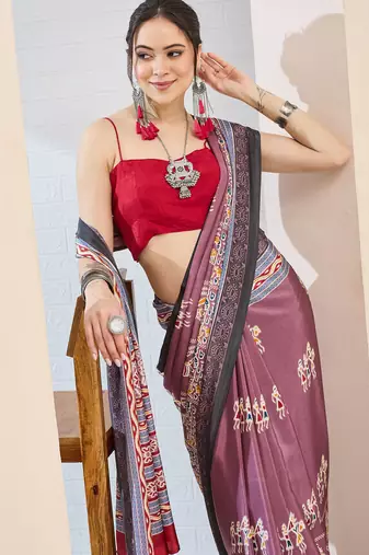 Warli print silk blend ready to wear saree