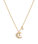 925 Sterling Silver Gold Plated Crescent Moon & Star Necklace with Cubic Zirconia