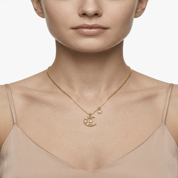 925 Sterling Silver Gold Plated Crescent Moon & Star Pendant Necklace Set  with Cubic Zircon 4