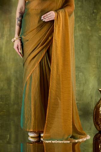 Solid silk blend ready to wear saree