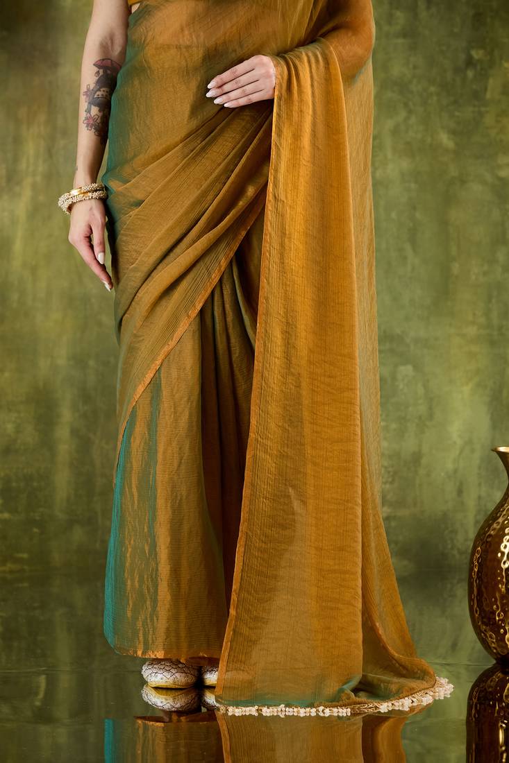 Solid silk blend ready to wear saree