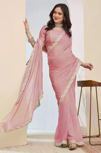 Solid silk blend ready to wear saree