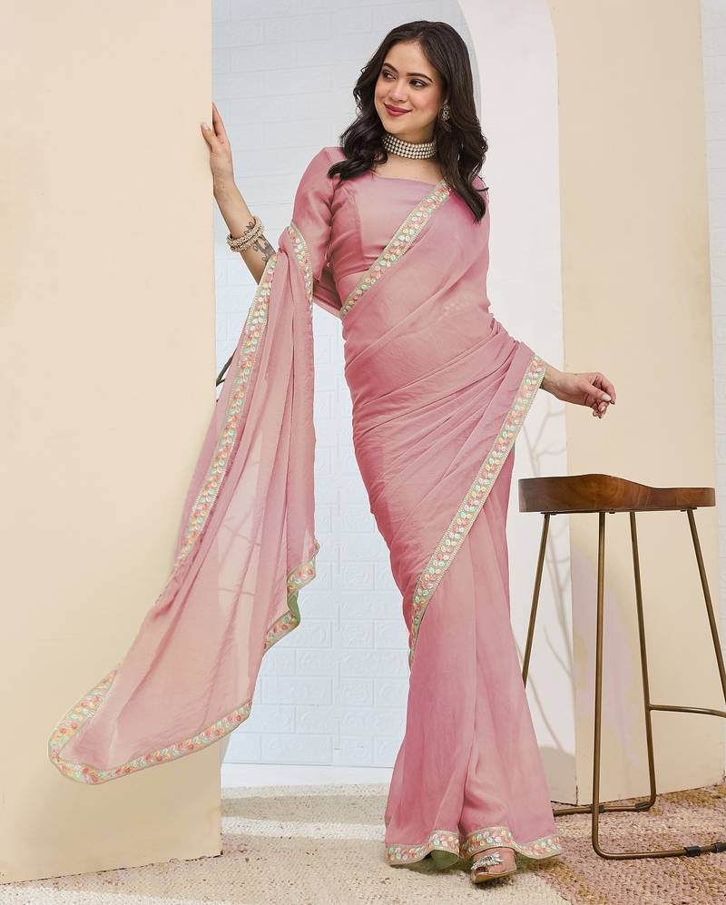 Solid silk blend ready to wear saree