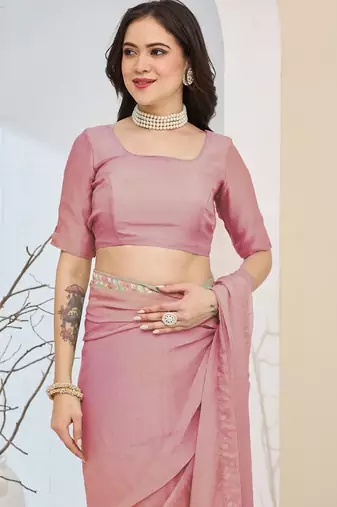 Solid silk blend ready to wear saree
