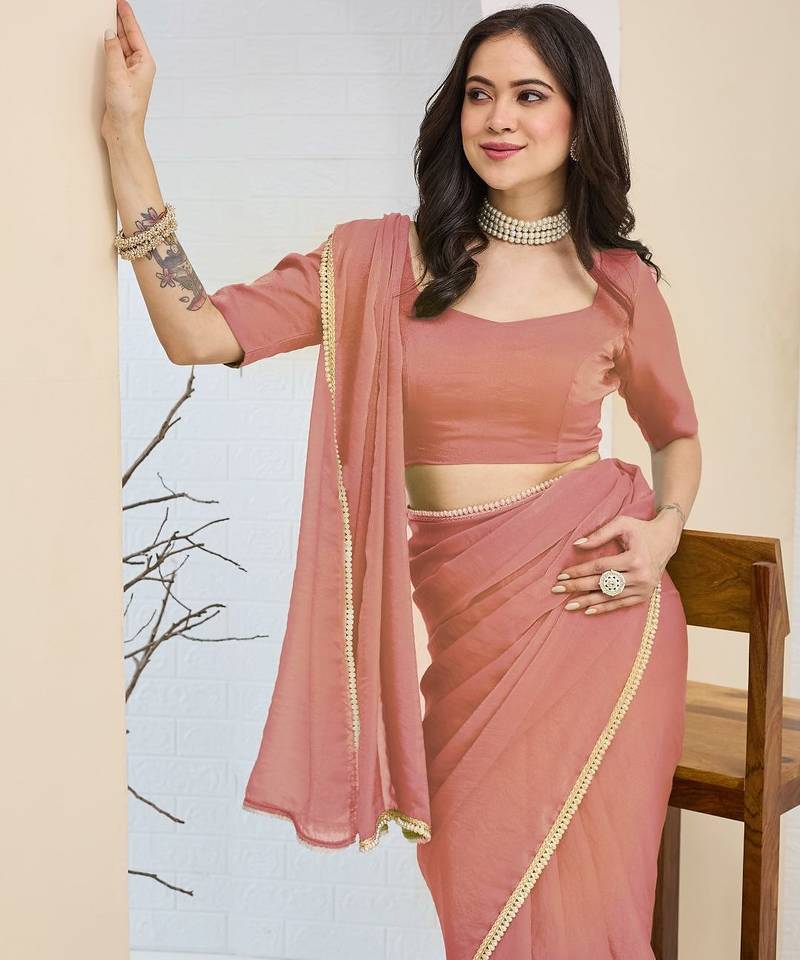 Solid silk blend ready to wear saree