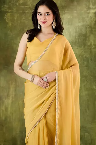 Solid silk blend ready to wear saree