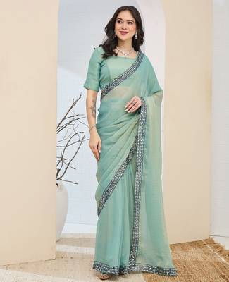 Solid silk blend ready to wear saree 1