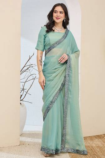 Solid silk blend ready to wear saree