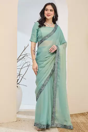 Solid silk blend ready to wear saree