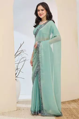 Solid silk blend ready to wear saree