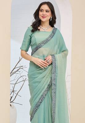 Solid silk blend ready to wear saree 4