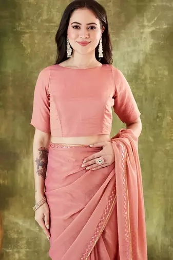 Solid silk blend ready to wear saree