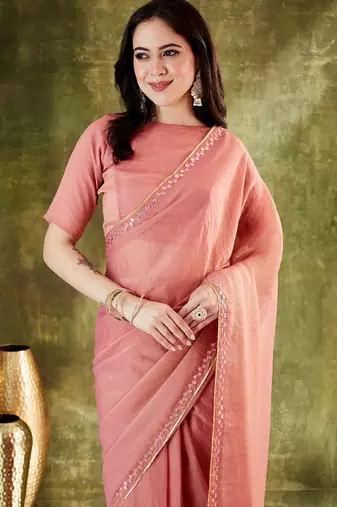 Solid silk blend ready to wear saree