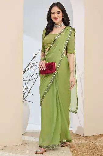 Solid silk blend ready to wear saree