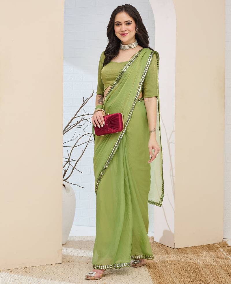 Solid silk blend ready to wear saree