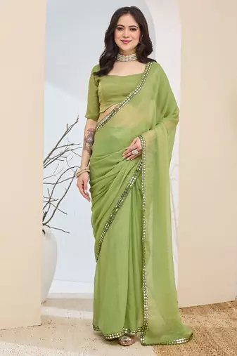 Solid silk blend ready to wear saree